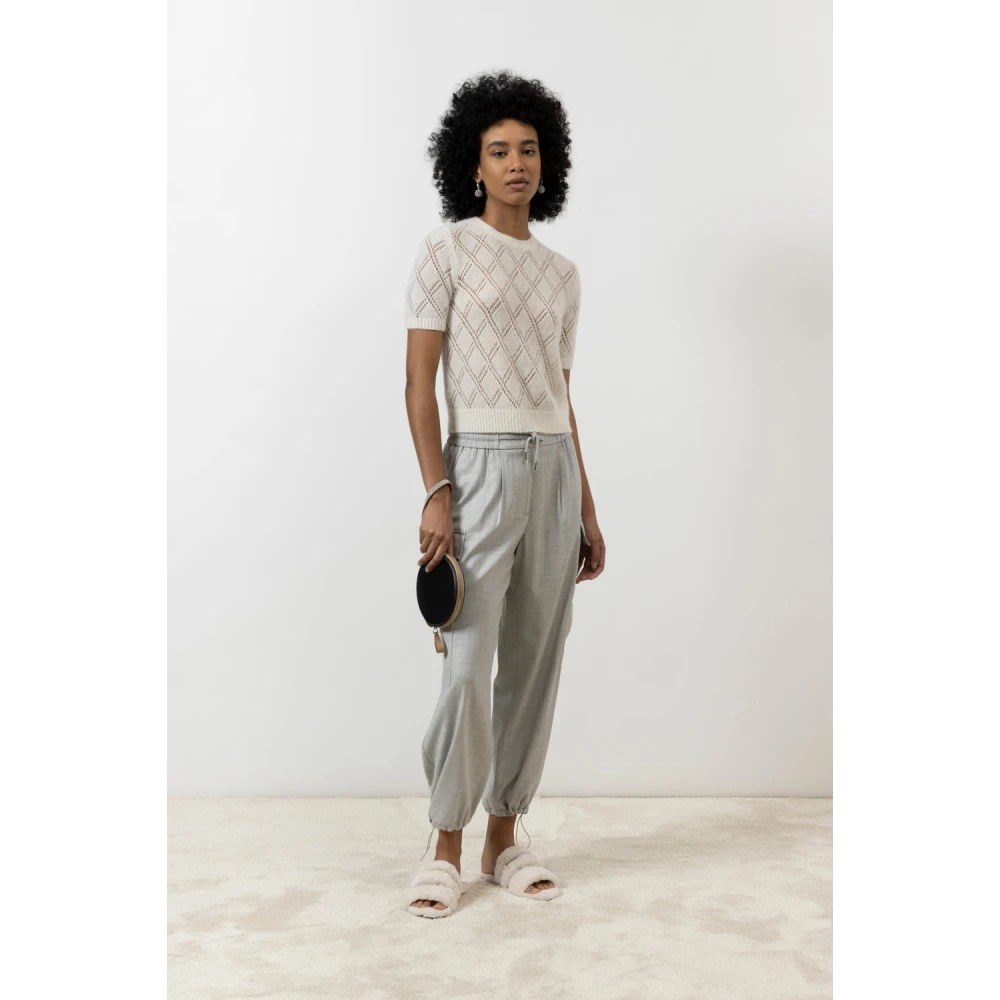 PESERICO Wollen viscose baggy broek met cargozakken Gray Dames