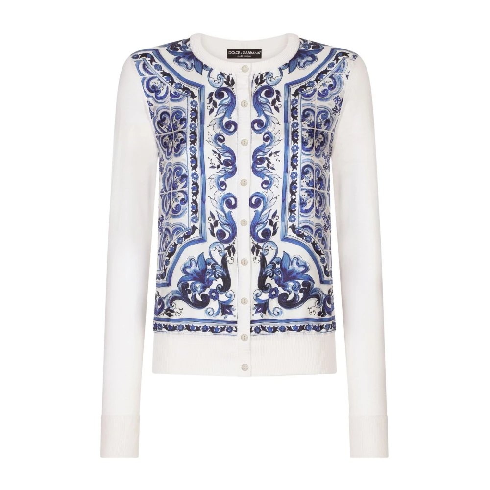 Dolce & Gabbana Blauwe Zijden Majolica Cardigan Sweater Multicolor Dames