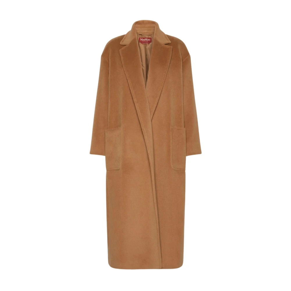 Max Mara Studio , Single-Breasted Coats, Female, Brown, S, Long Wool Beaver Coat