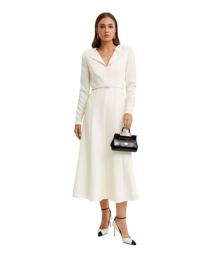 robe-midi-creme-avec-encolure-pointue