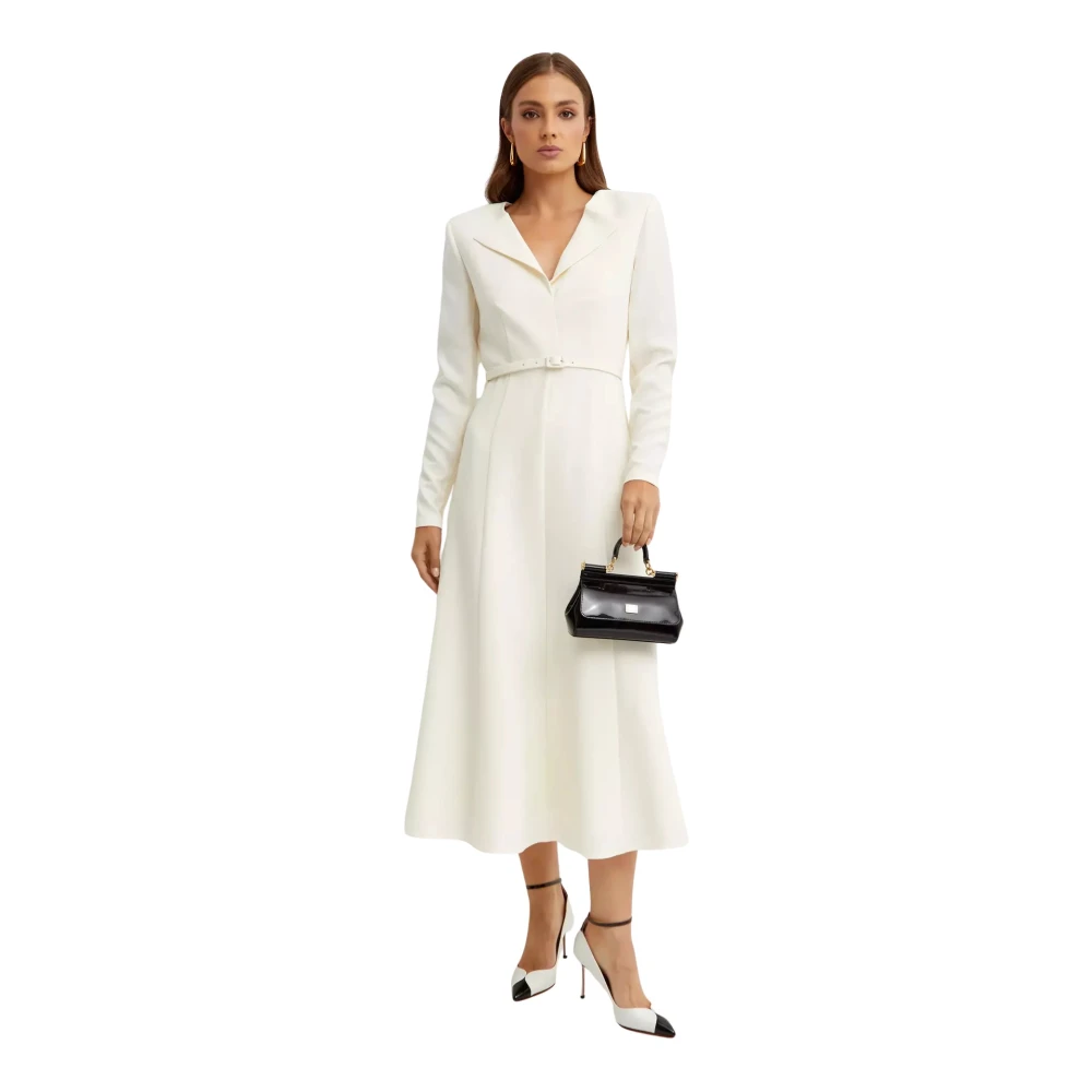 Roland Mouret Crème Midi Jurk met Puntige Halslijn Beige Dames