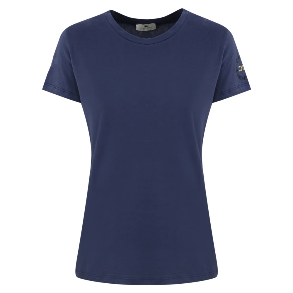 Elisabetta Franchi Blauw Logo T-shirt met Strass Blue Dames