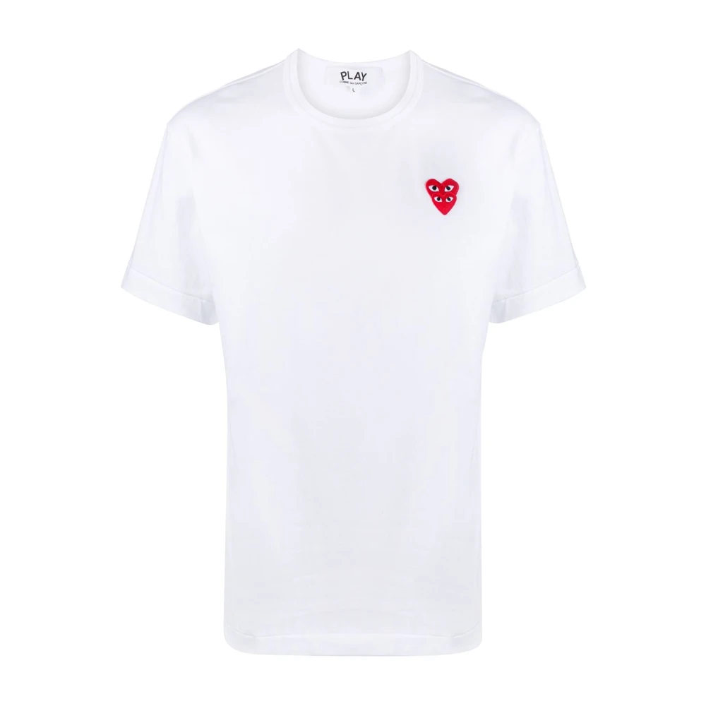 Comme des Garçons Play Wit Katoenen Crewneck T-shirt met Logo Borduursel White Heren