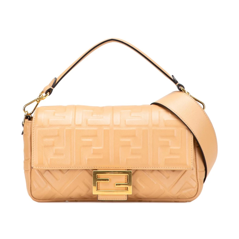 Fendi Vintage Women's Brown Vintage Handbags, One Size, Pre-Owned Embossed Leather Shoulder Bag