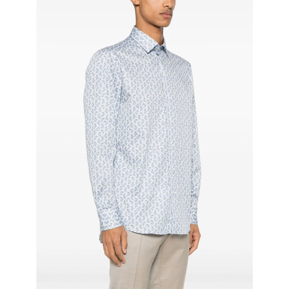 ETRO Kasjmierprint Shirt Wit Lange Mouw Blue Heren
