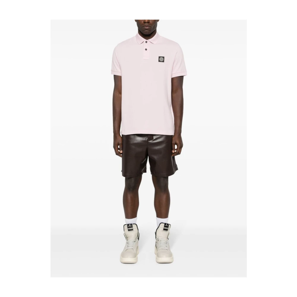 Stone Island Logo Patch Polo Shirt Pink Heren