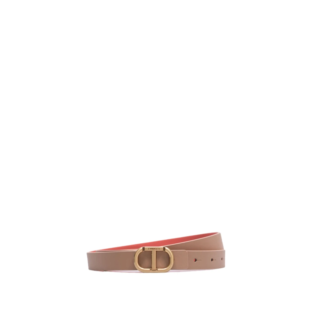 Twinset Omkeerbare leren riem met Ovaal T-gesp Beige Dames