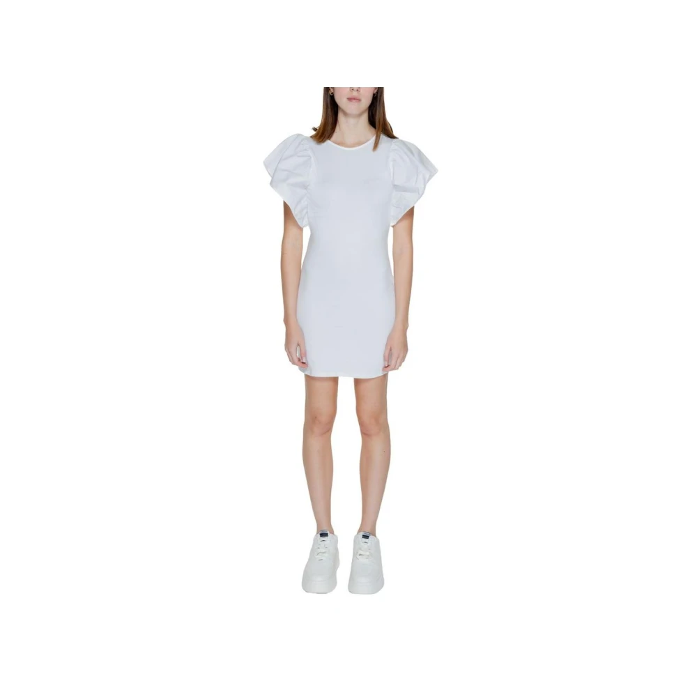 Only Witte Katoenen Pofmouw Mini Jurk White Dames