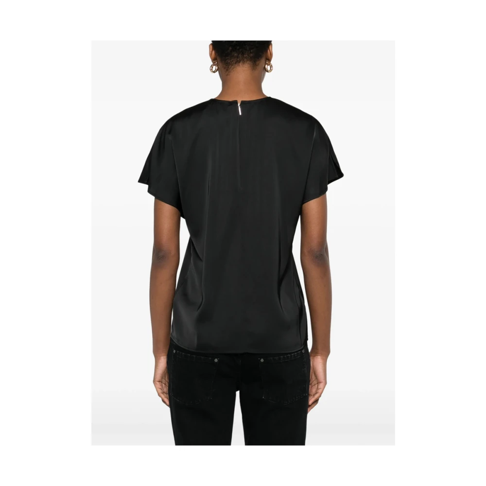 Calvin Klein Zwarte V-hals Cap Mouw Shirt Black Dames