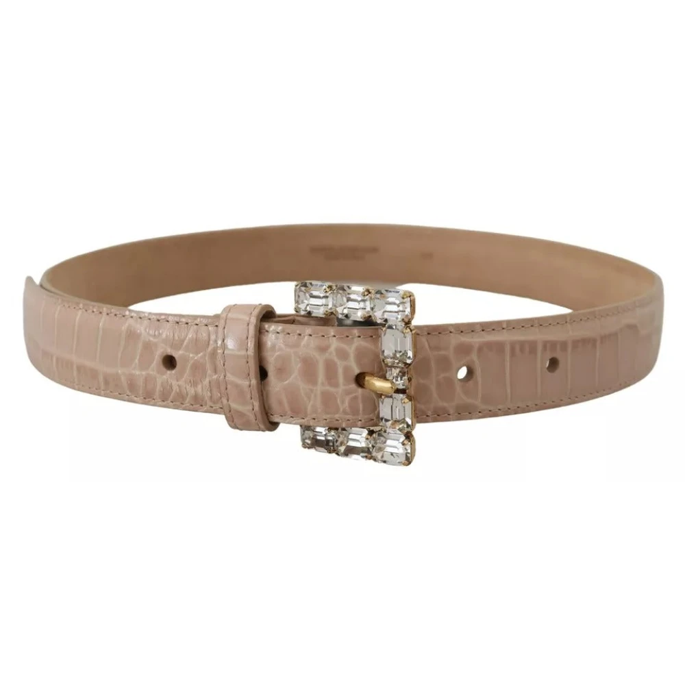 Dolce & Gabbana Beige Lederen Kristallen Gesp Riem Beige Dames