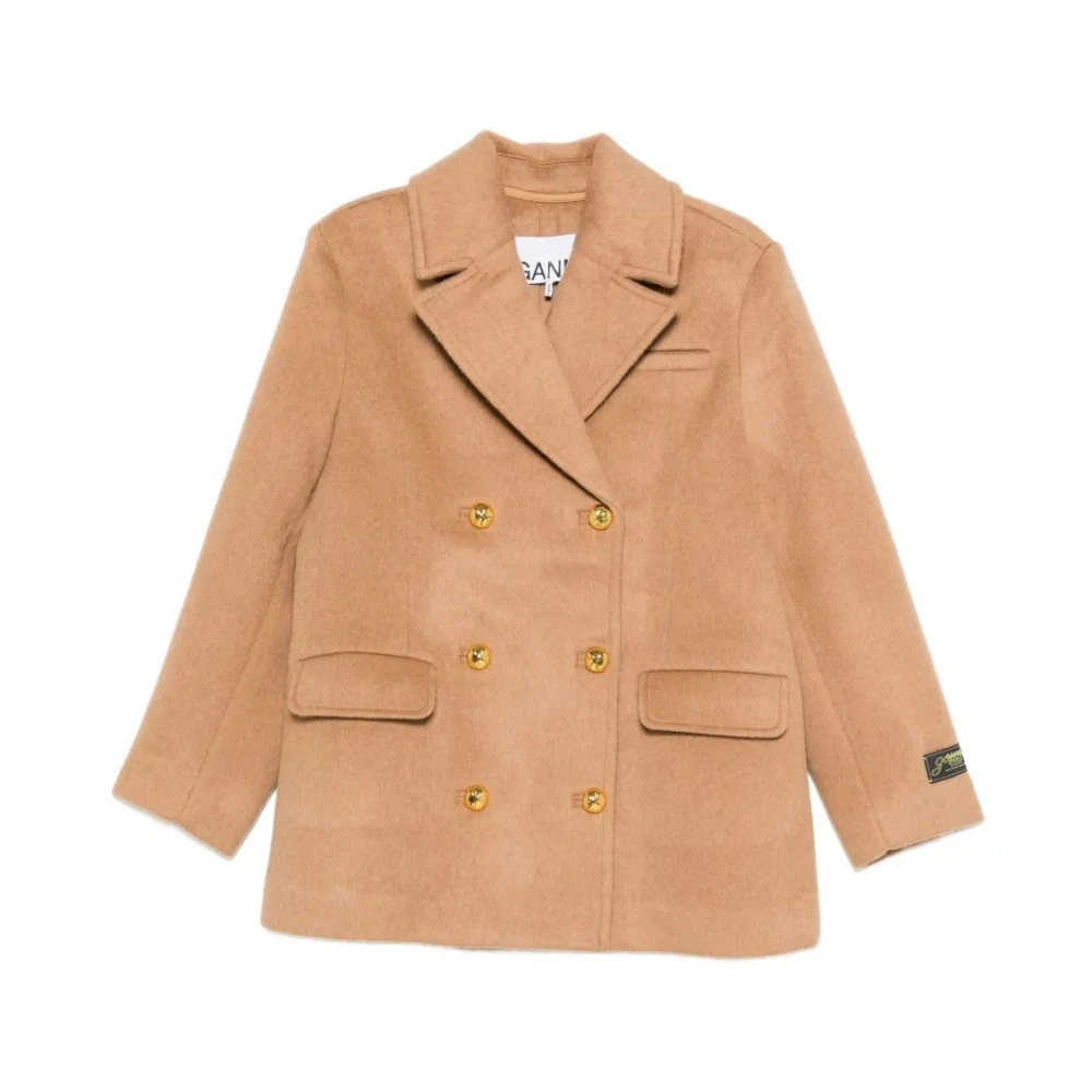 Ganni Women's Brown Blazers, 2XS/Xs, Double Faced Wool Doublebreasted Blazer