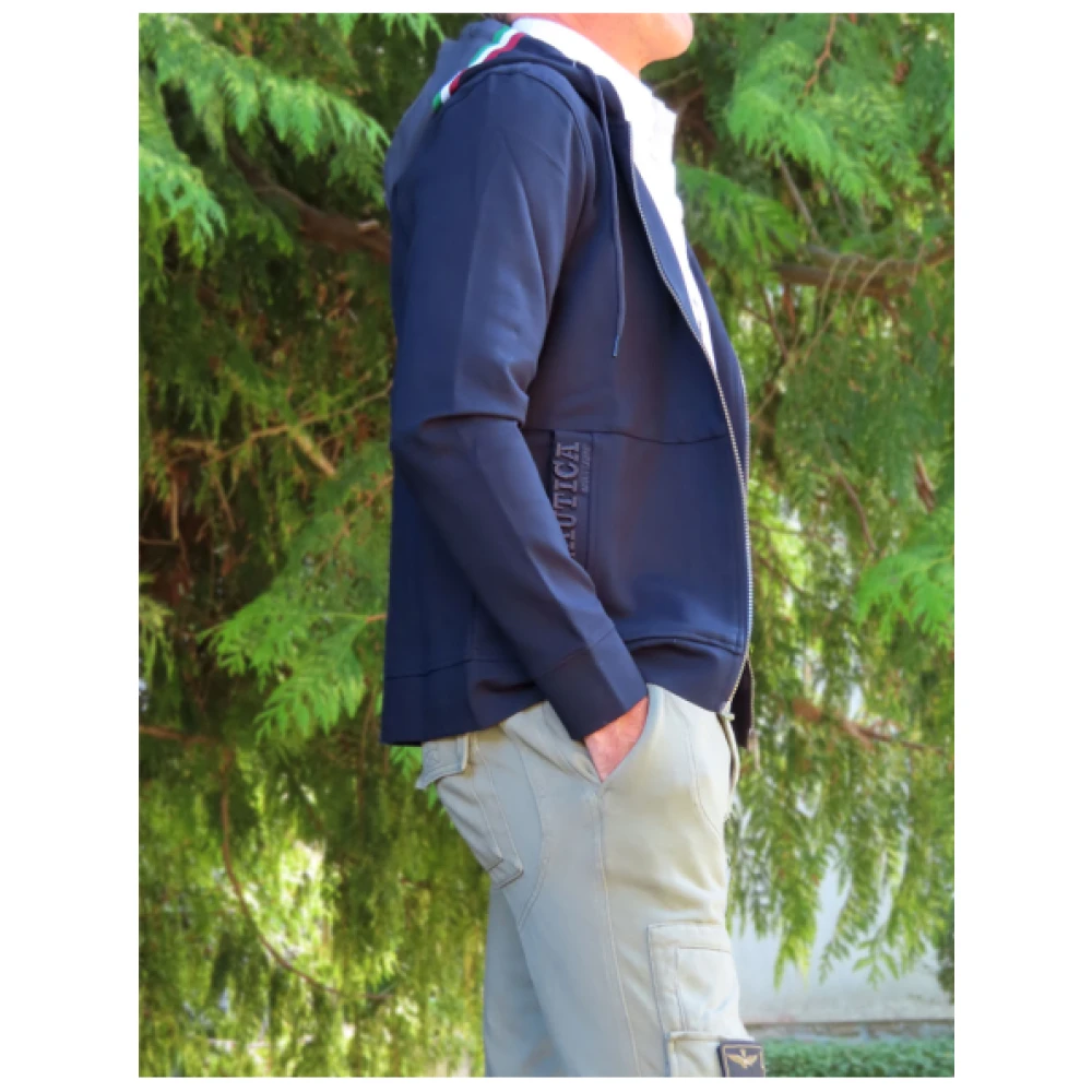 aeronautica militare Ritssluiting Hoodie Gilet van Gemengd Rayon Blue Heren