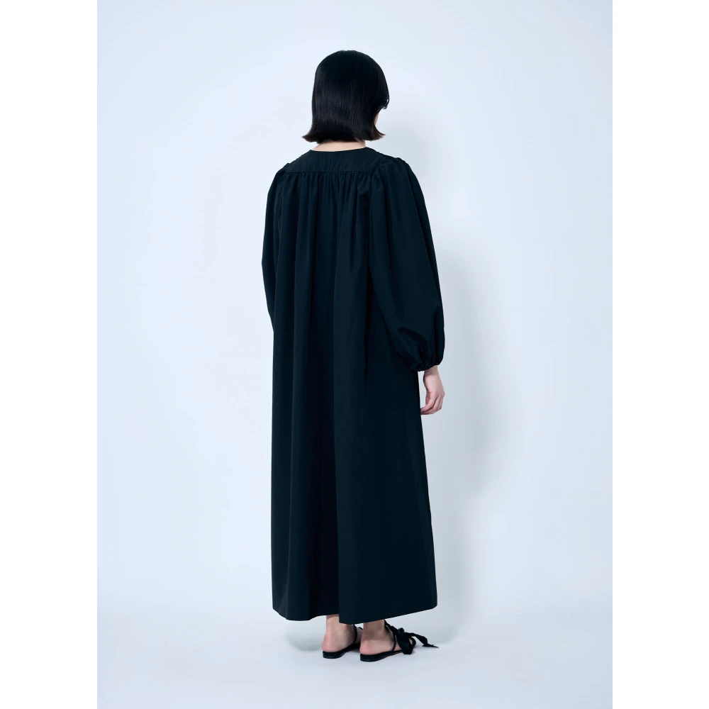 The Row Zijde Blend Midi Jurk Ballonmouwen Black Dames