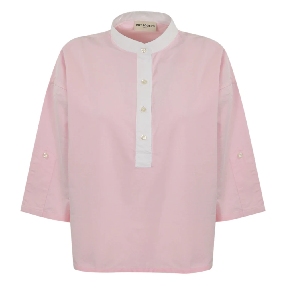 Roy Roger's Katoenen overhemd met 3 4 mouwen Pink Dames
