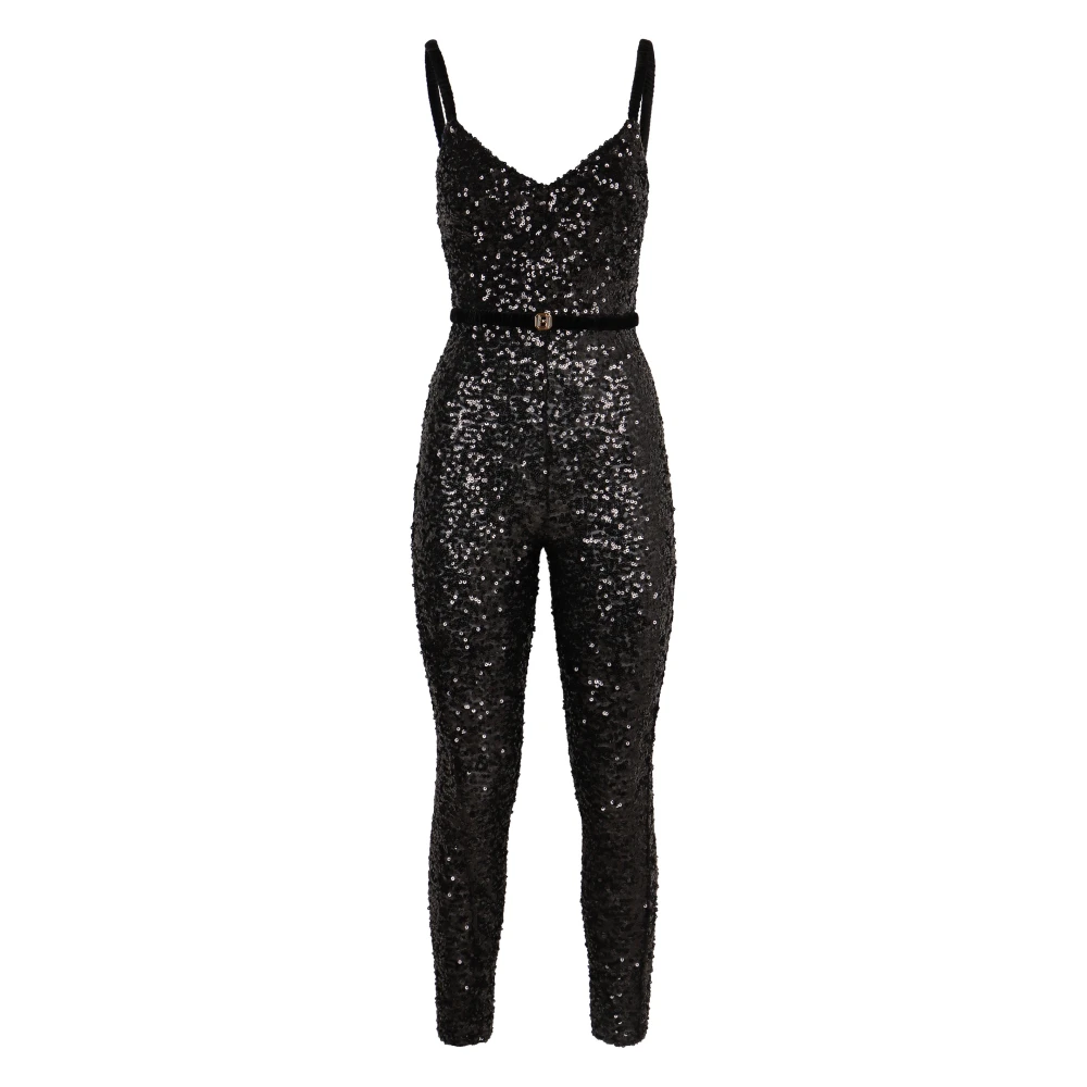 Elisabetta Franchi Paillet jumpsuit met fluwelen riem Black Dames