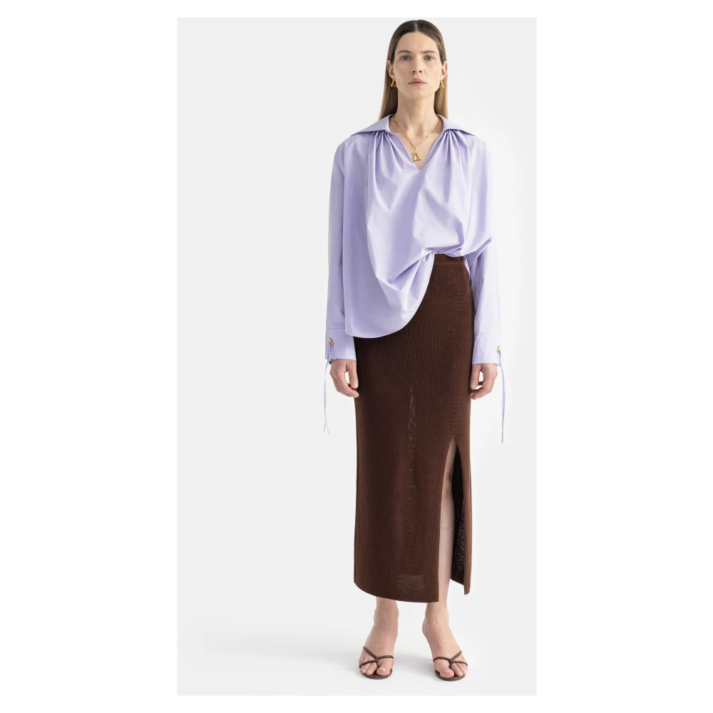 Aeron Katoenen Midi Rok met Hoge Split Brown Dames
