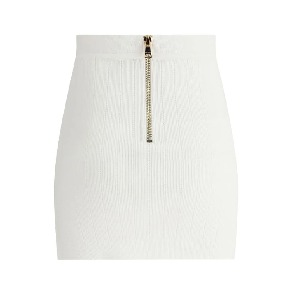Balmain Geribbelde Minirok met Geperforeerde Details White Dames