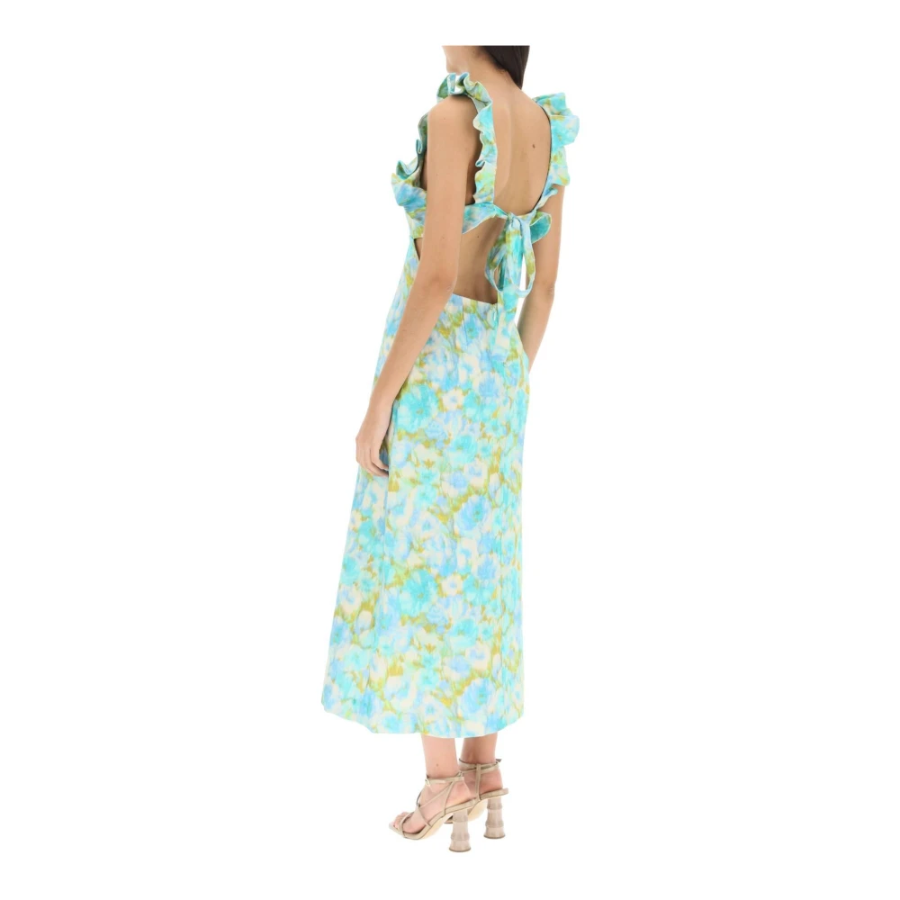 Zimmermann Gerimpelde Linnen Midi Jurk met Bloemenprint Multicolor Dames