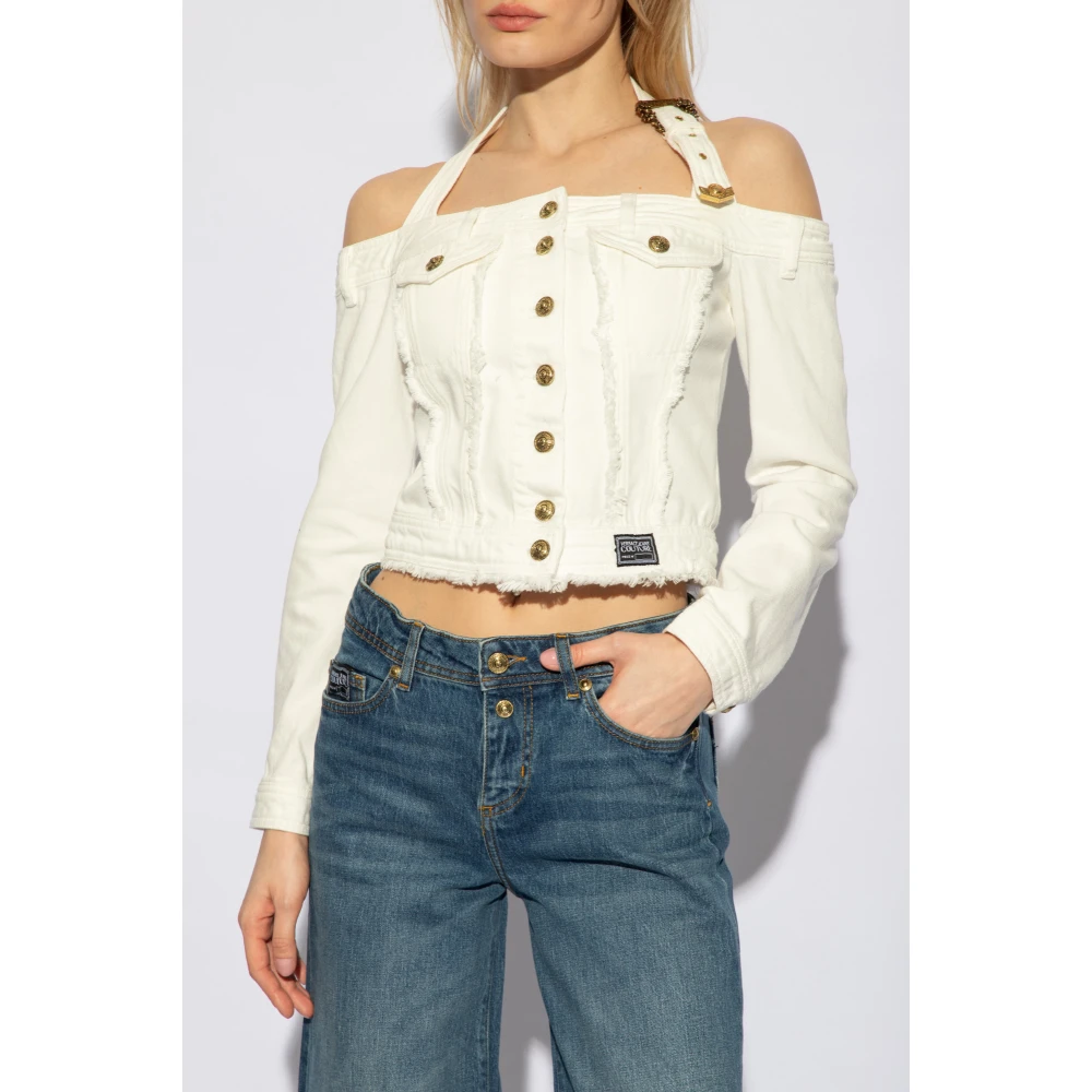 Versace Jeans Couture Spijkerjasje met open schouders White Dames
