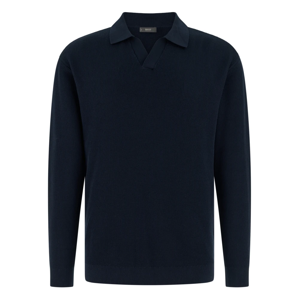 Boggi Milano Mannelijk Blauw Truien & Vesten Heren, 2XL, Katoen, Gebreid Poloshirt Met Open Kraag