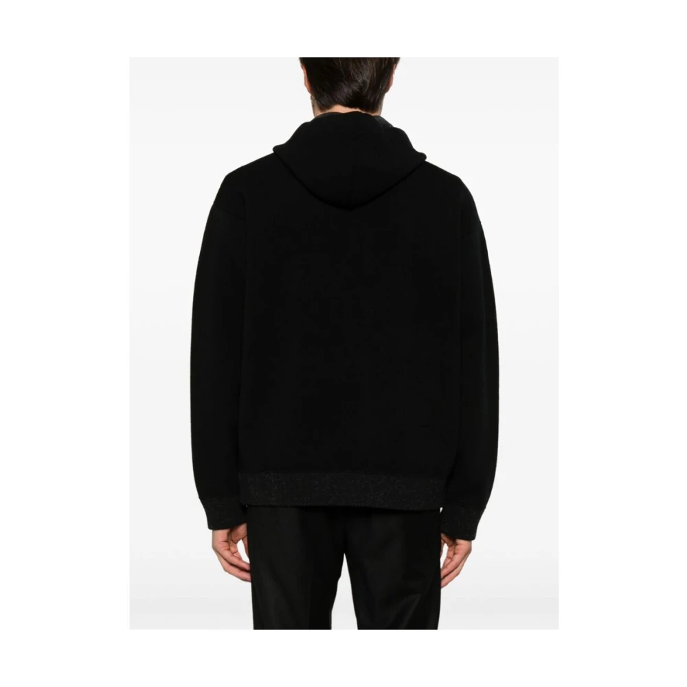 Roberto Collina Zwarte Merinowolmix Rits Hoodie Black Heren