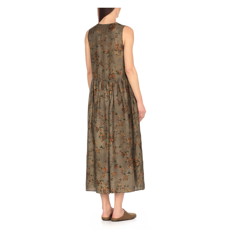 UMA Wang Groene Mouwloze Bloemenjurk met Zakken Green Dames