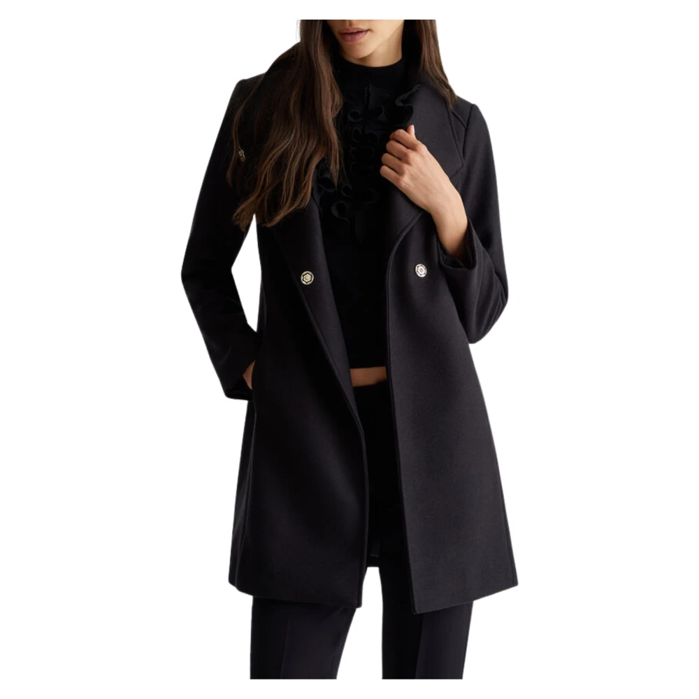 Liu Jo Zwarte Diagonale Sluiting Jas Black Dames