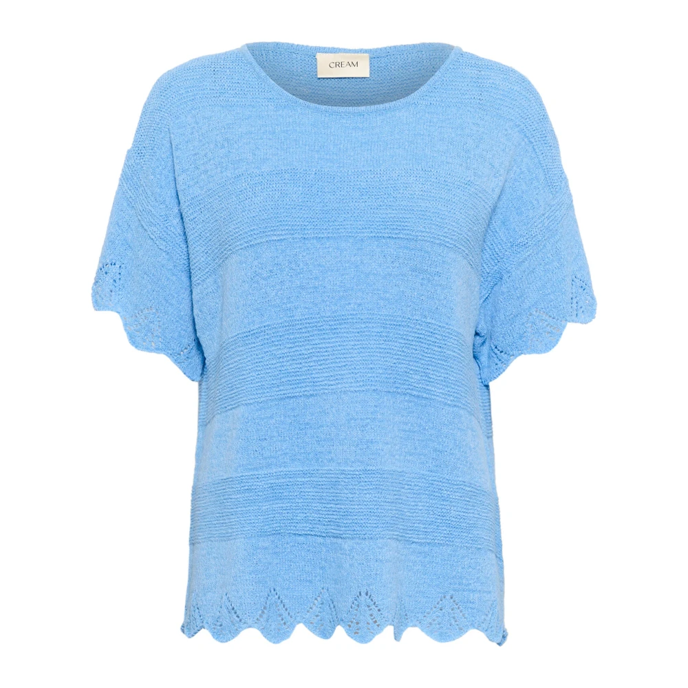 Cream Blauwe Gebreide Trui met Geborduurde Details Blue Dames