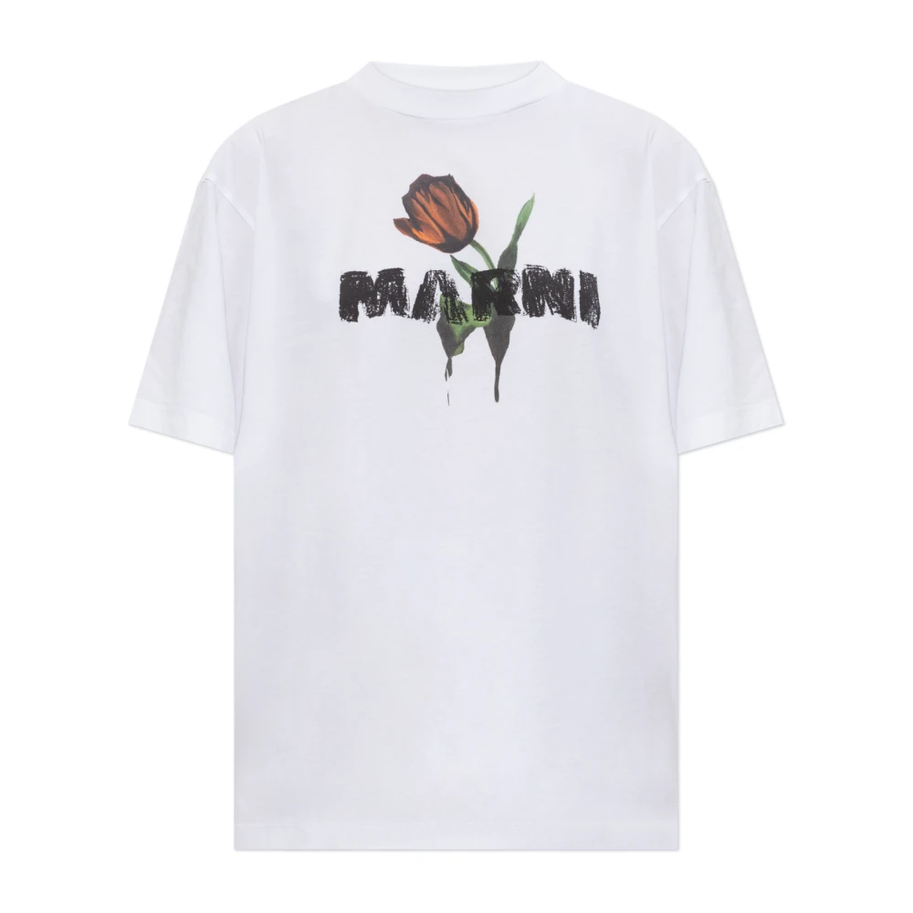 Marni Women's White T-Shirts, S, T-Shirt With Logo