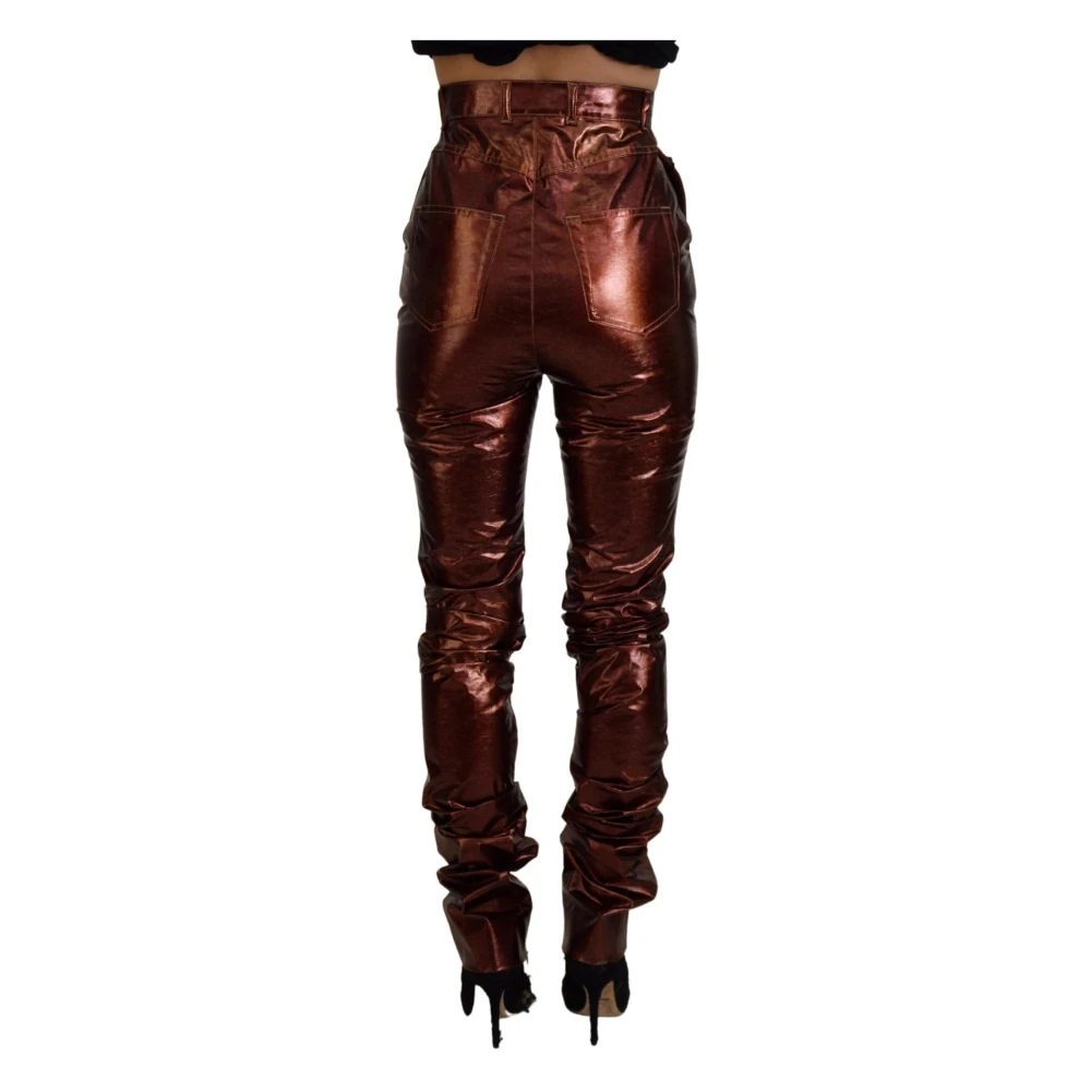 Dolce & Gabbana Metallic Bronzen Skinny Jeans met Hoge Taille Brown Dames