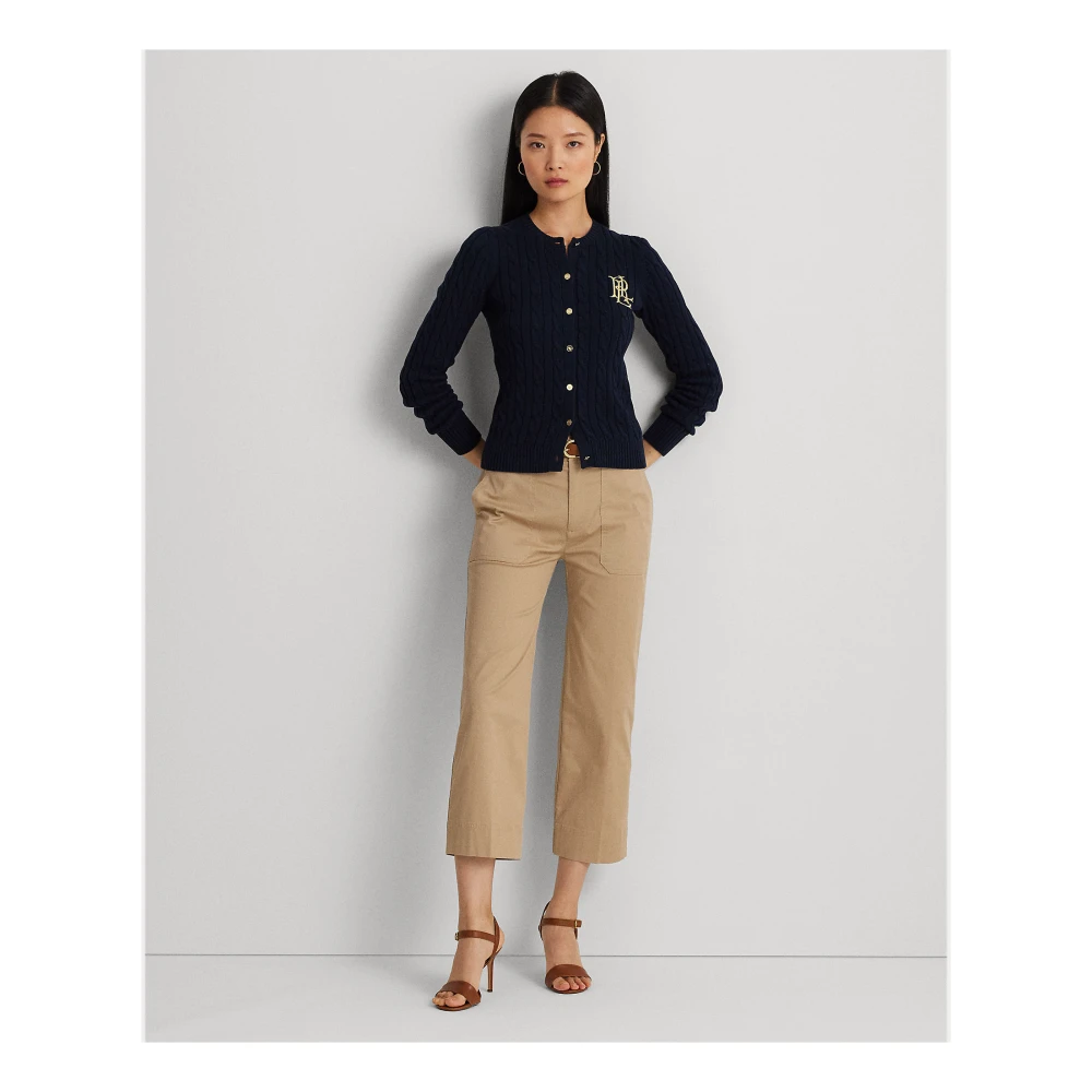 Ralph Lauren Navy Cable Knit Cardigan Zilveren Knopen Blue Dames