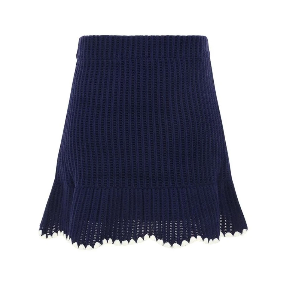 Self Portrait Geribbelde Gebreide Minirok Navy Stijl Blue Dames