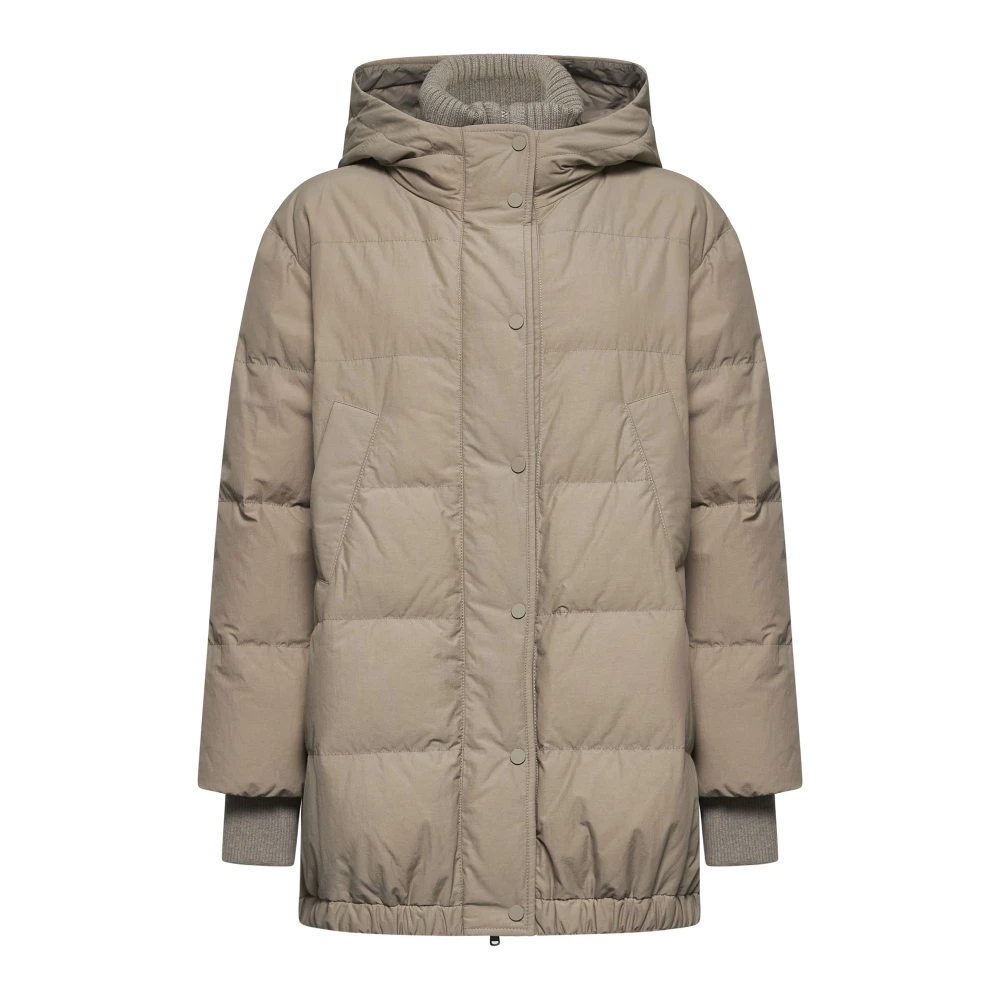 BRUNELLO CUCINELLI Gewatteerde Beige Donsjas met Capuchon Beige Dames