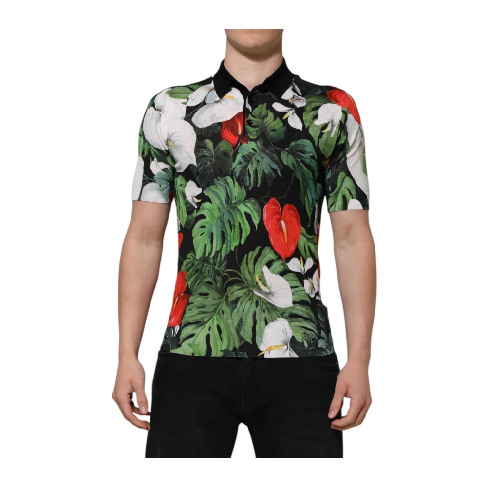 Dolce & Gabbana Men's Silk Floral Polo Shirt With Button