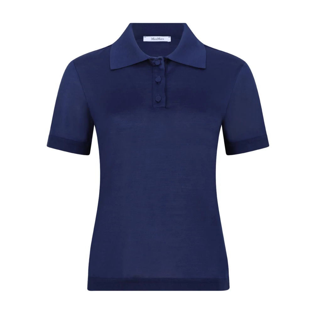 Max Mara Women's Blue Short-Sleeve Silk Polo