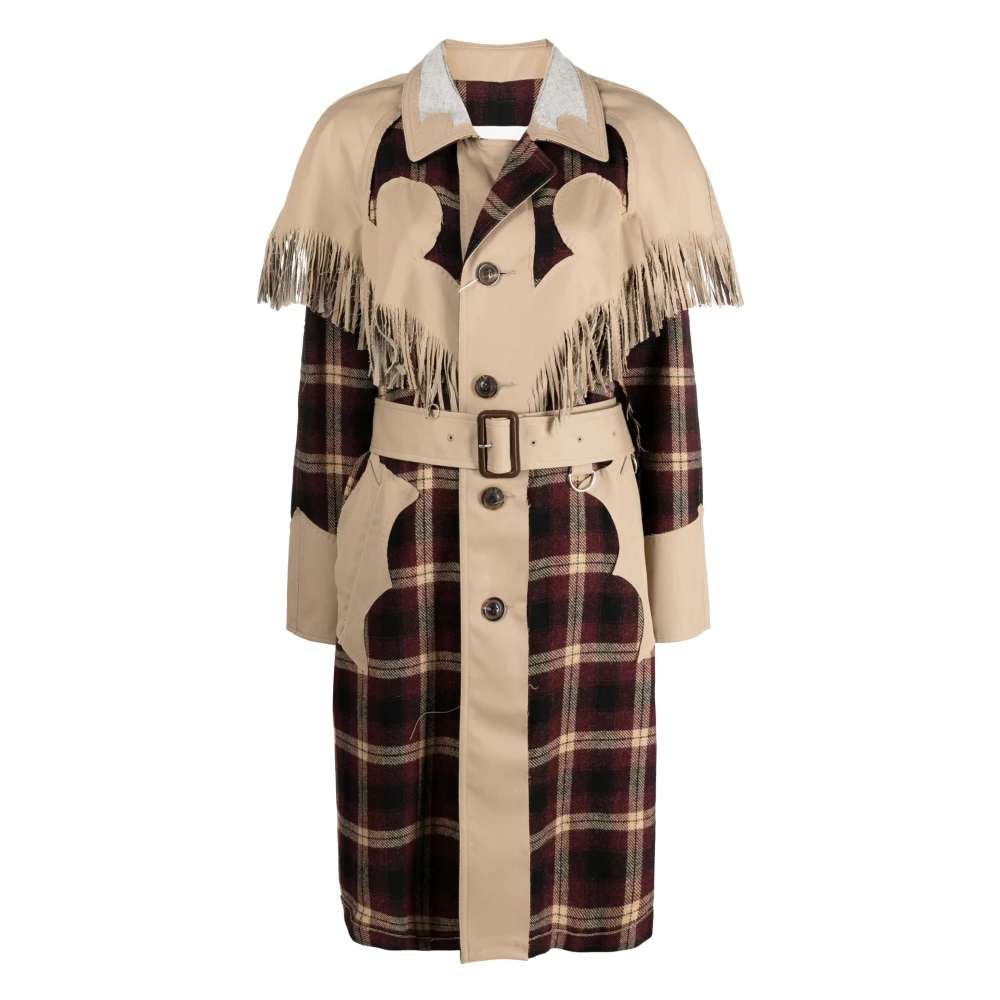 Maison Margiela Geruite wollen jas met franjes Brown Dames