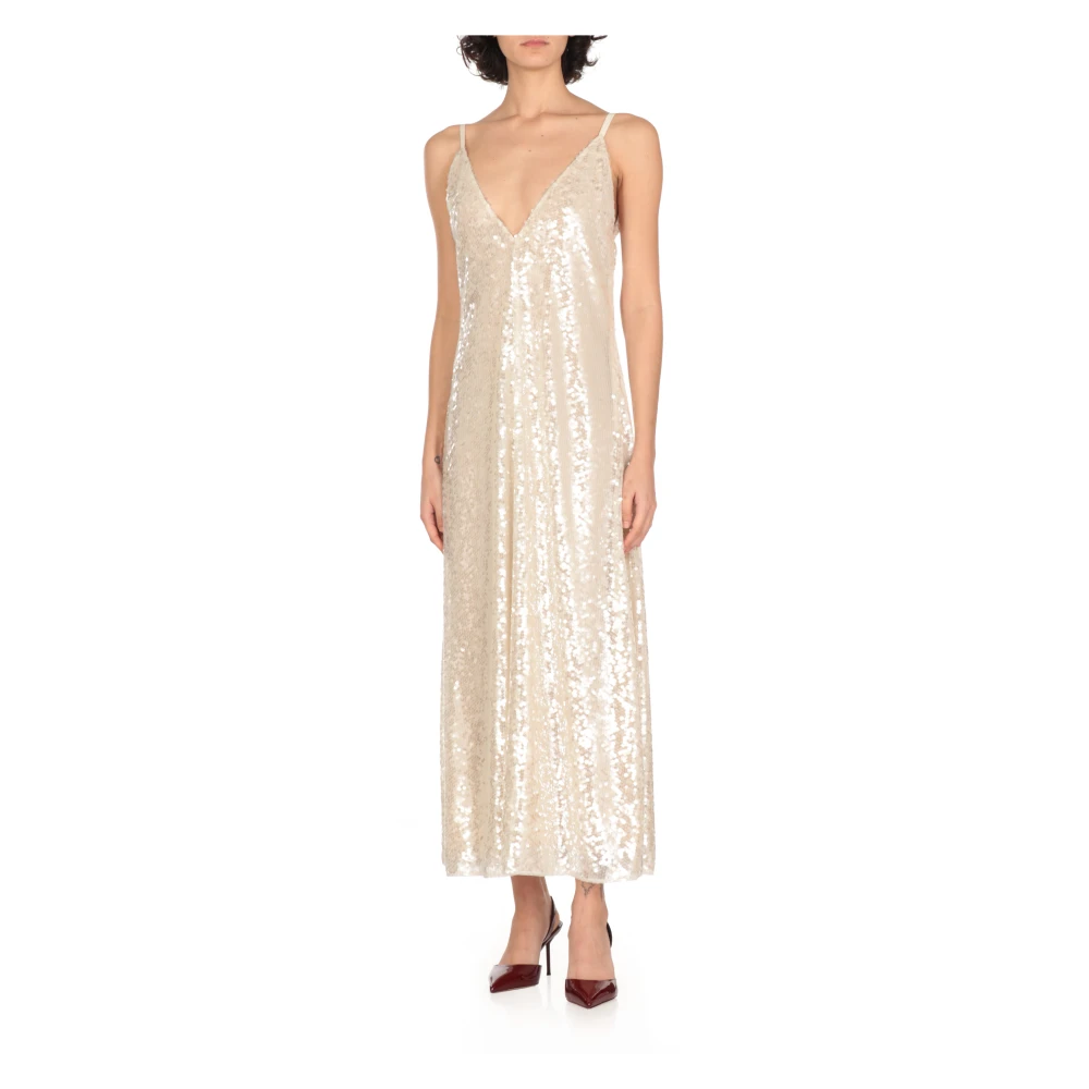 Philosophy di Lorenzo Serafini Ivoor Paillet V-Hals Jurk Beige Dames