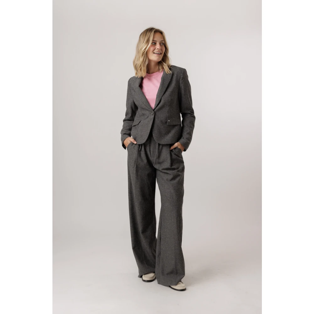 MOS MOSH Zwarte Zenia Blazer met enkele knoop Gray Dames
