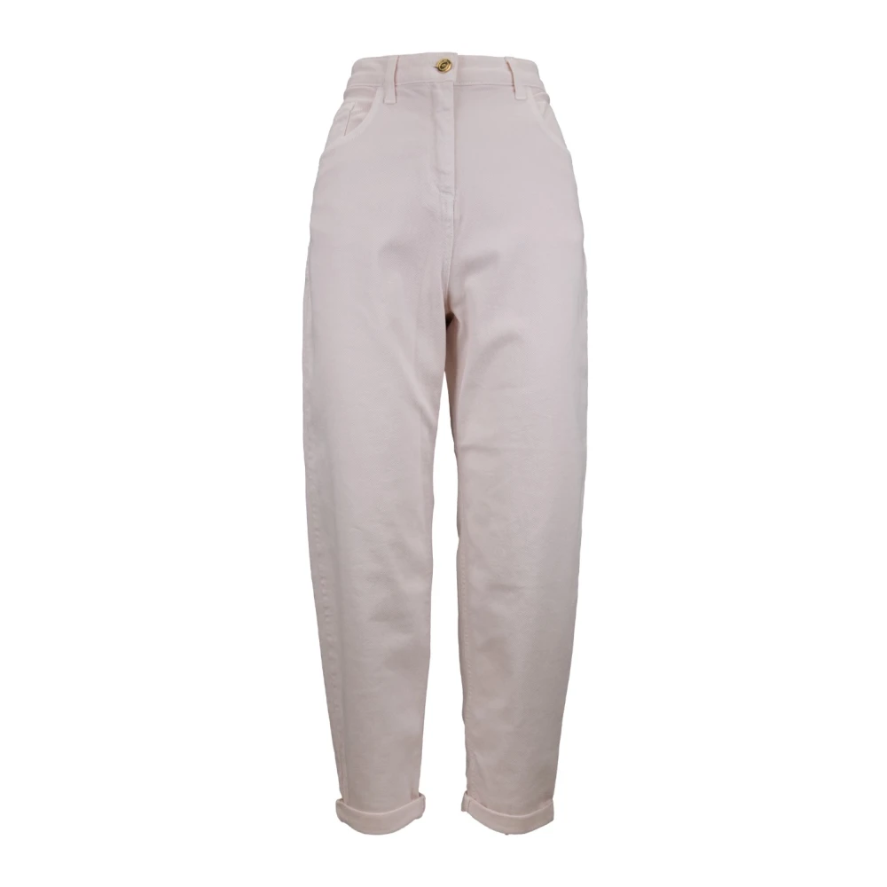 Elisabetta Franchi Gouden Detail Rits Knopen Jeans Pink Dames