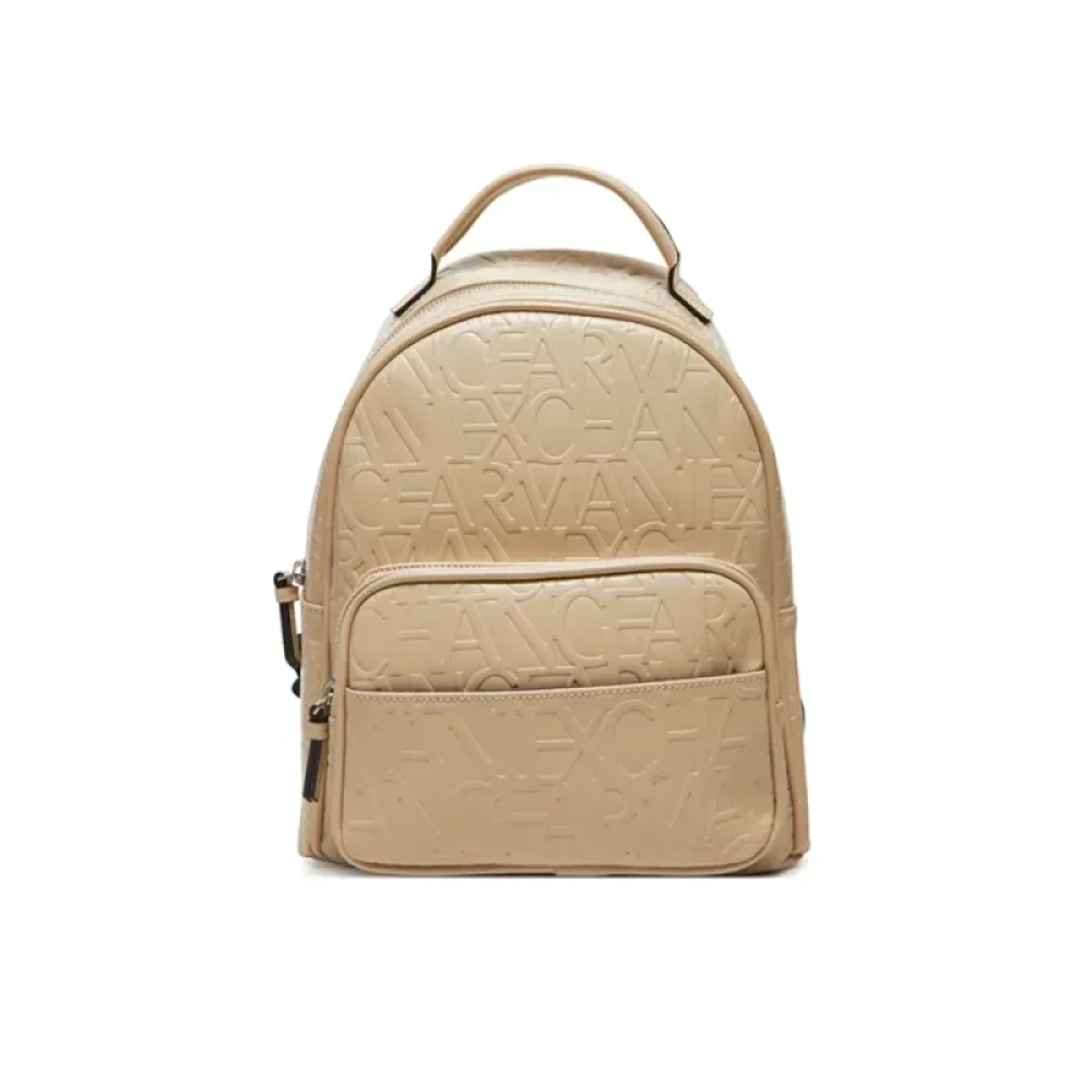 Armani Exchange Damen Beige Stylischer Rucksack Mit Logo-Print