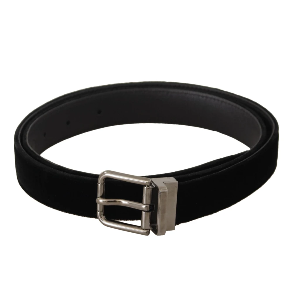 Dolce & Gabbana Men's Black Elegant Velvet Belt With Metal Buckle