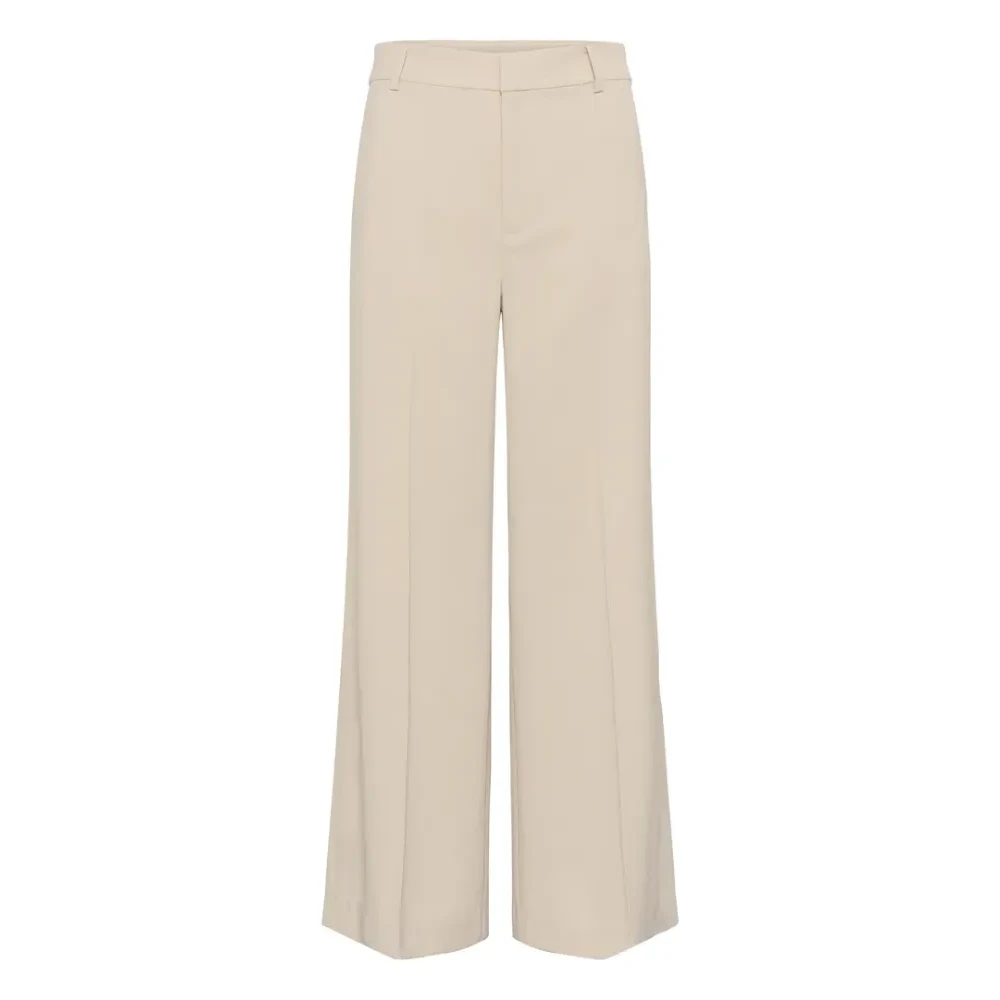 Inwear Beige Briez Flowy Pant - Female - Wide Trousers - L - Trousers