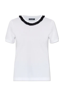 Jersey T-shirt med spets och DG-broderi
