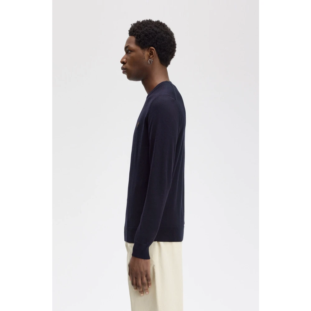 Fred Perry Merino Wol Ronde Hals Trui Blue Heren