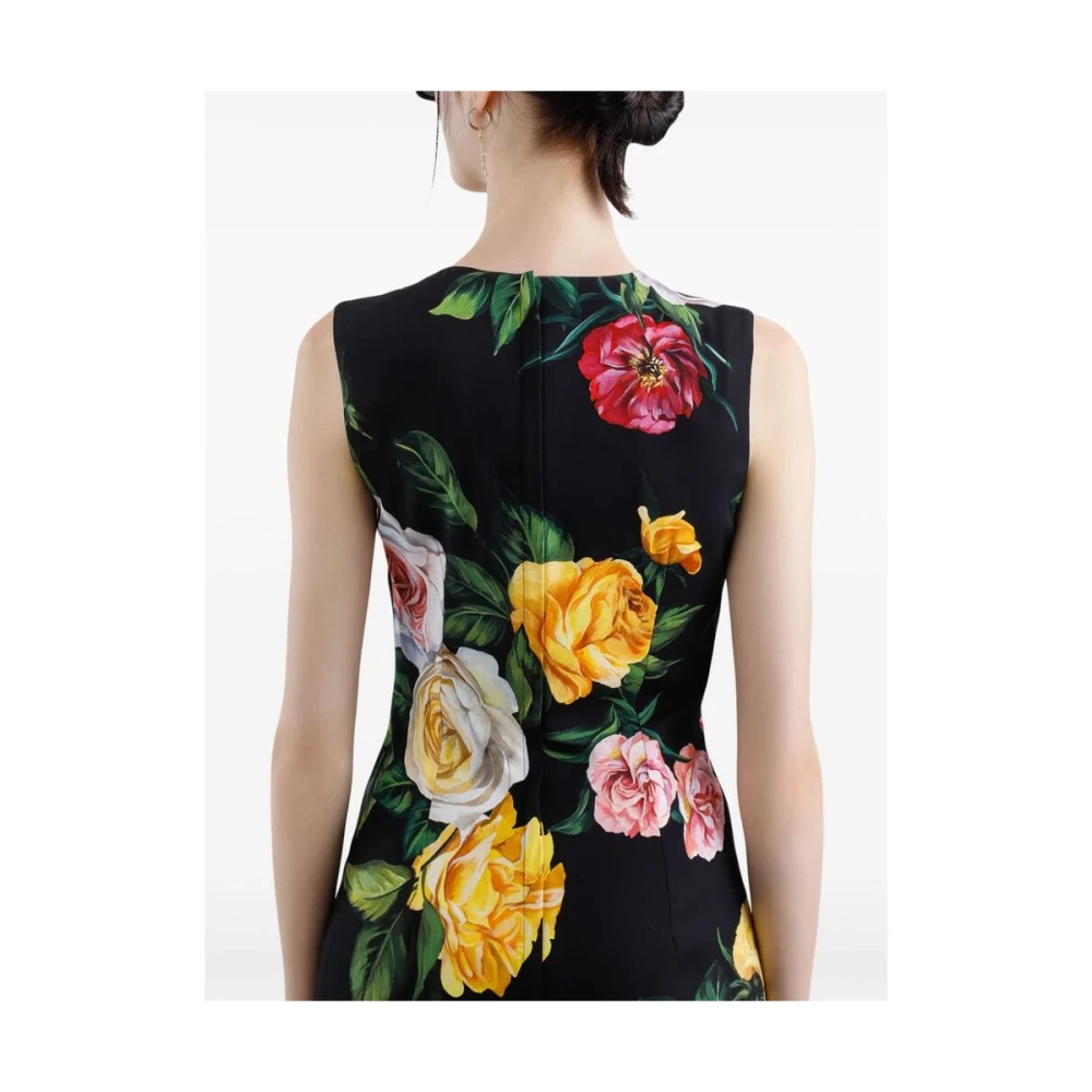Dolce & Gabbana Bloemenprint Mouwloze Zwarte Jurk Multicolor Dames
