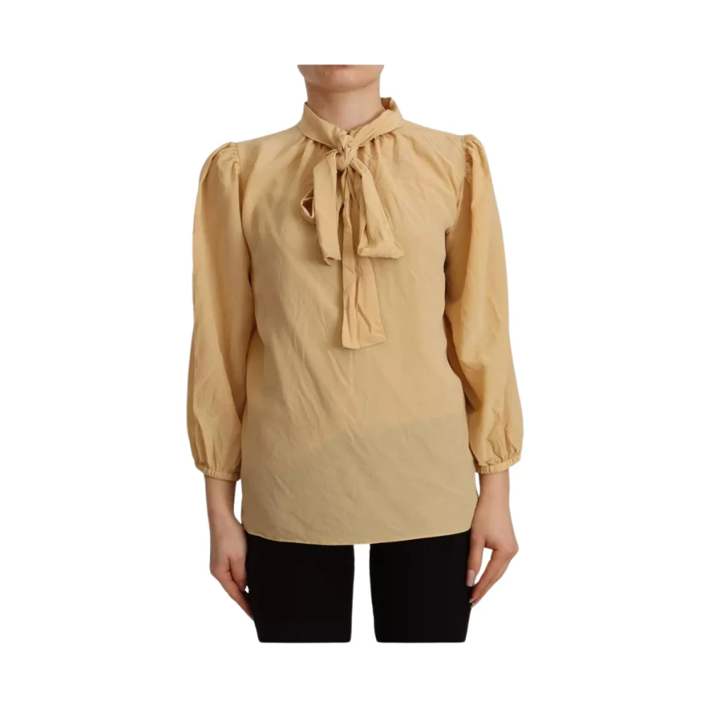 Dolce & Gabbana Mosterd Zijden Ascot Kraag Blouse Top Yellow Dames