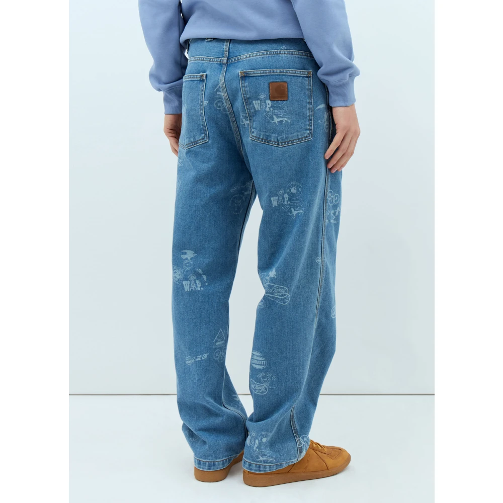 Carhartt WIP Jacquard Stamp Straight Leg Jeans Blue Heren
