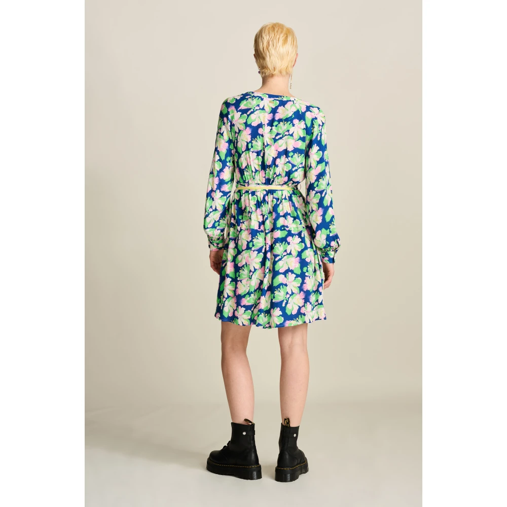 Pom Amsterdam Blauw Multi Kleur Lelie Jurk Multicolor Dames