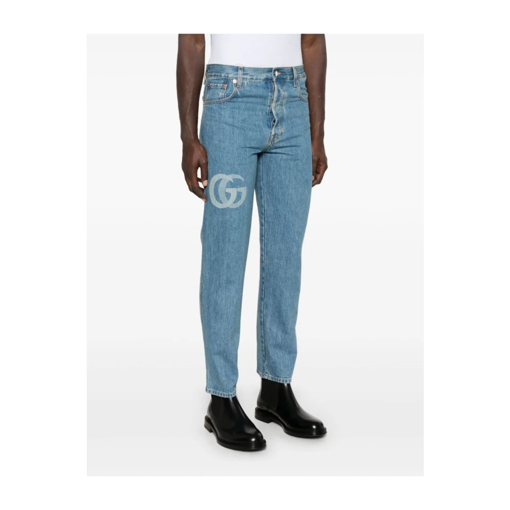 Gucci Slim-Fit Denim Jeans met Logo Blue Heren