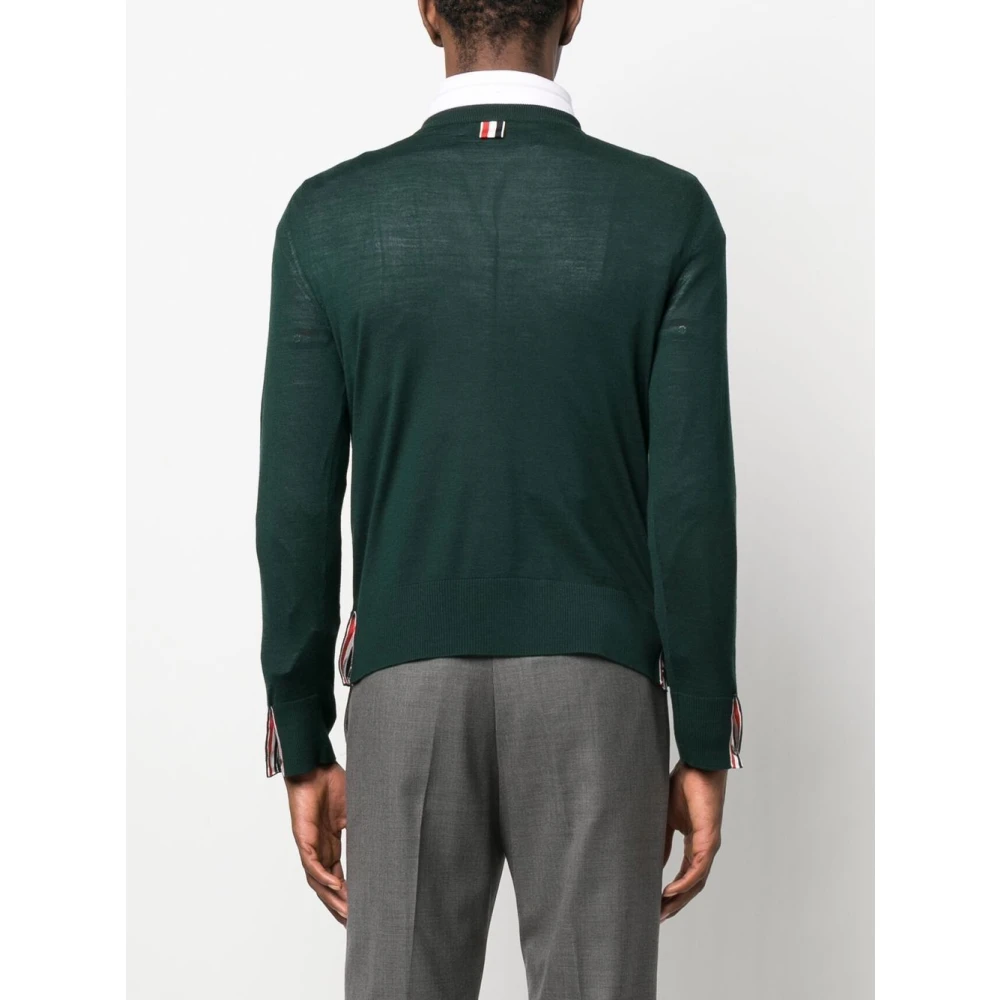 Thom Browne Groene wollen trui met tricolor detail Green Heren